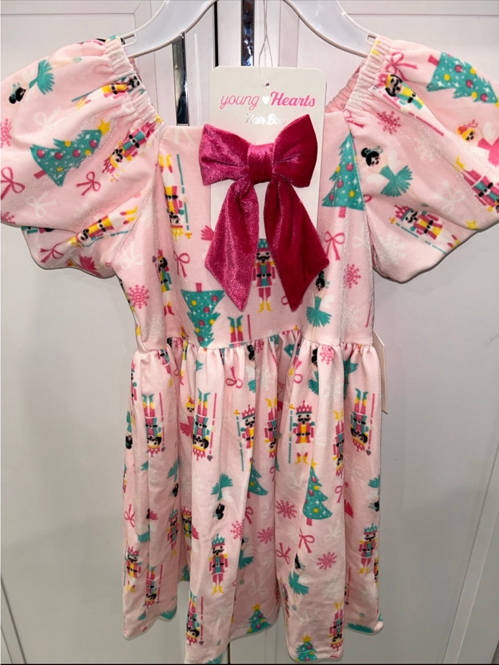 Young Hearts Nutcracker Ballerina Holiday Dress with Velvet Bow Size 5